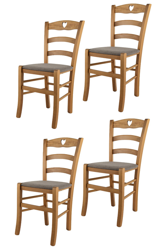 Tommychairs - Set 4 sillas de Cocina y Comedor Cuore, Estructura en Madera de Haya Color Roble y Asiento tapizado en Tejido Color corzo