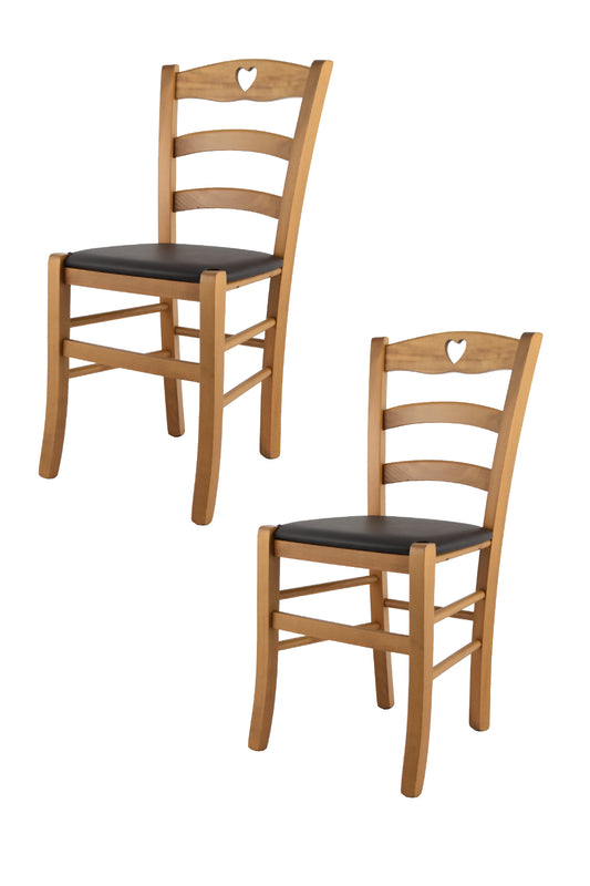 Tommychairs - Set 2 sillas de Cocina y Comedor Cuore, Estructura en Madera de Haya Color Roble y Asiento tapizado en Polipiel Color Moka
