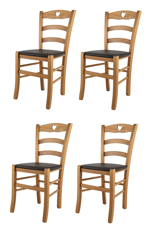 Tommychairs - Set 4 sillas de Cocina y Comedor Cuore, Estructura en Madera de Haya Color Roble y Asiento tapizado en Polipiel Color Moka