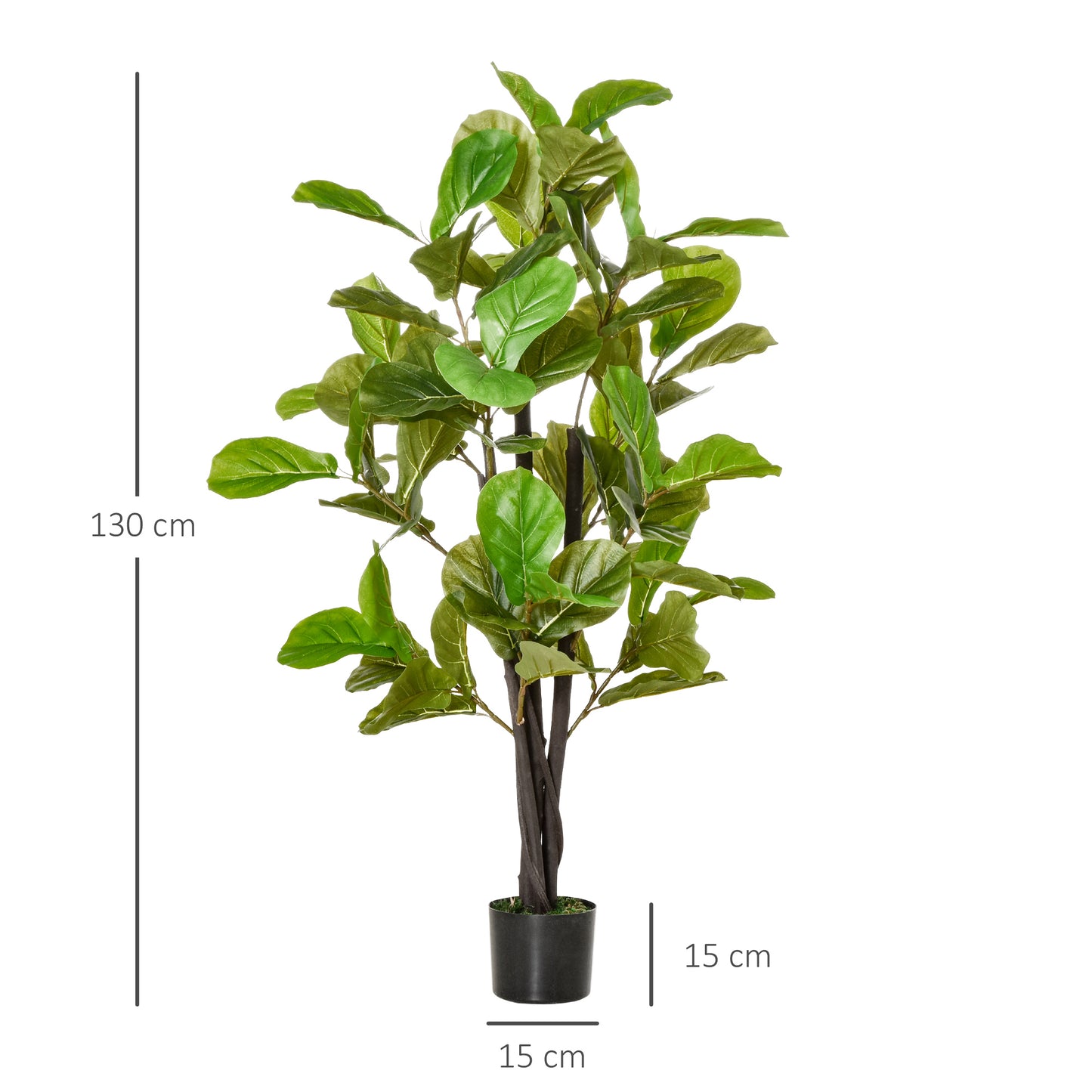 HOMCOM Ficus Artificial 130 cm Planta Artificial con 78 Hojas y Maceta Planta Artificial Decorativa para Interior y Exterior Hogar Salón Oficina Verde