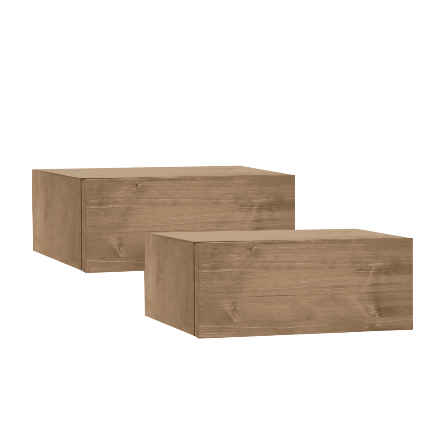 Pack 2 mesitas de noche de madera maciza flotante tono roble oscuro - DECOWOOD