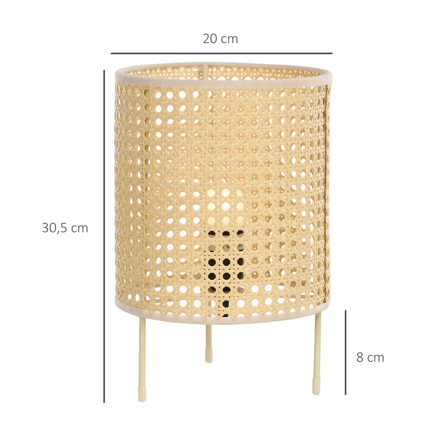 HOMCOM Lámpara de Mesa Lámpara de Mesita de Noche Casquillo E27 Máx. 40W con Pantalla de Ratán Sintético para Dormitorio Salón Ø20x30,5 cm Natural