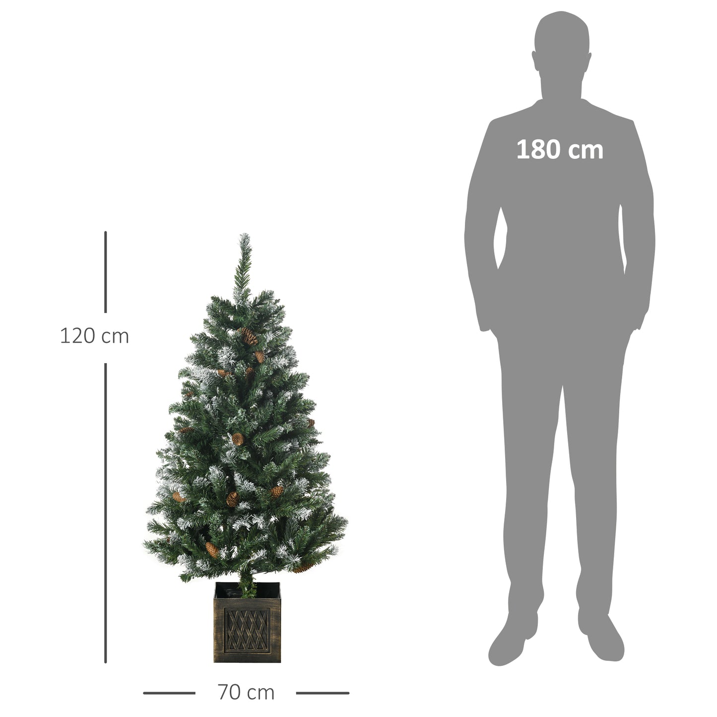 HOMCOM Árbol de Navidad Artificial con Maceta 120 cm Árbol de Navidad Nevado con 328 Ramas 20 Piñas y Soporte Metálico Decoración Navideña para Interiores Verde