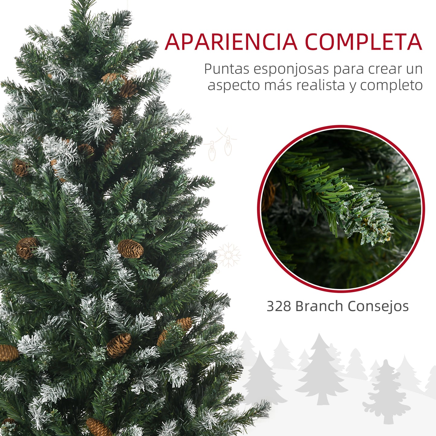 HOMCOM Árbol de Navidad Artificial con Maceta 120 cm Árbol de Navidad Nevado con 328 Ramas 20 Piñas y Soporte Metálico Decoración Navideña para Interiores Verde