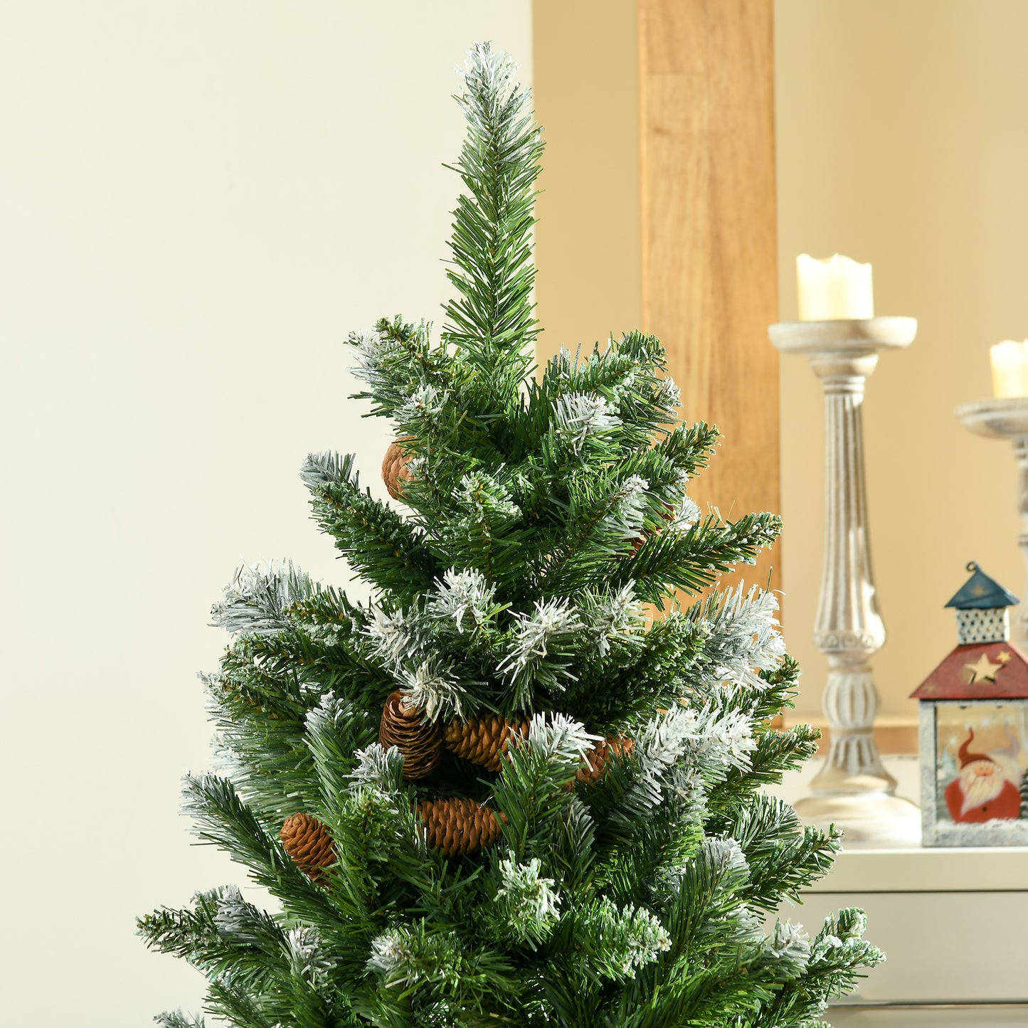 HOMCOM Árbol de Navidad Artificial con Maceta 120 cm Árbol de Navidad Nevado con 328 Ramas 20 Piñas y Soporte Metálico Decoración Navideña para Interiores Verde