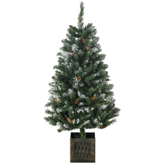 HOMCOM Árbol de Navidad Artificial con Maceta 120 cm Árbol de Navidad Nevado con 328 Ramas 20 Piñas y Soporte Metálico Decoración Navideña para Interiores Verde