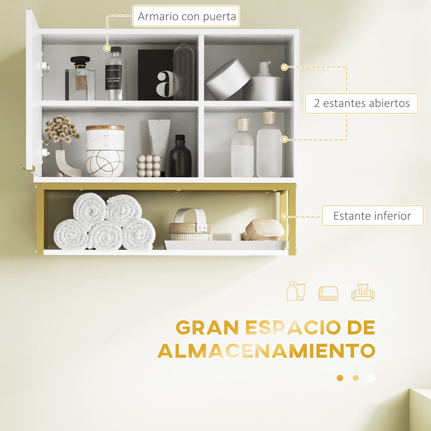 kleankin Armario de Pared para Baño Armario Colgante de Baño con Puerta Estante Ajustable y Almacenamiento Inferior para Pasillo Cocina Salón 60x20x51 cm Blanco