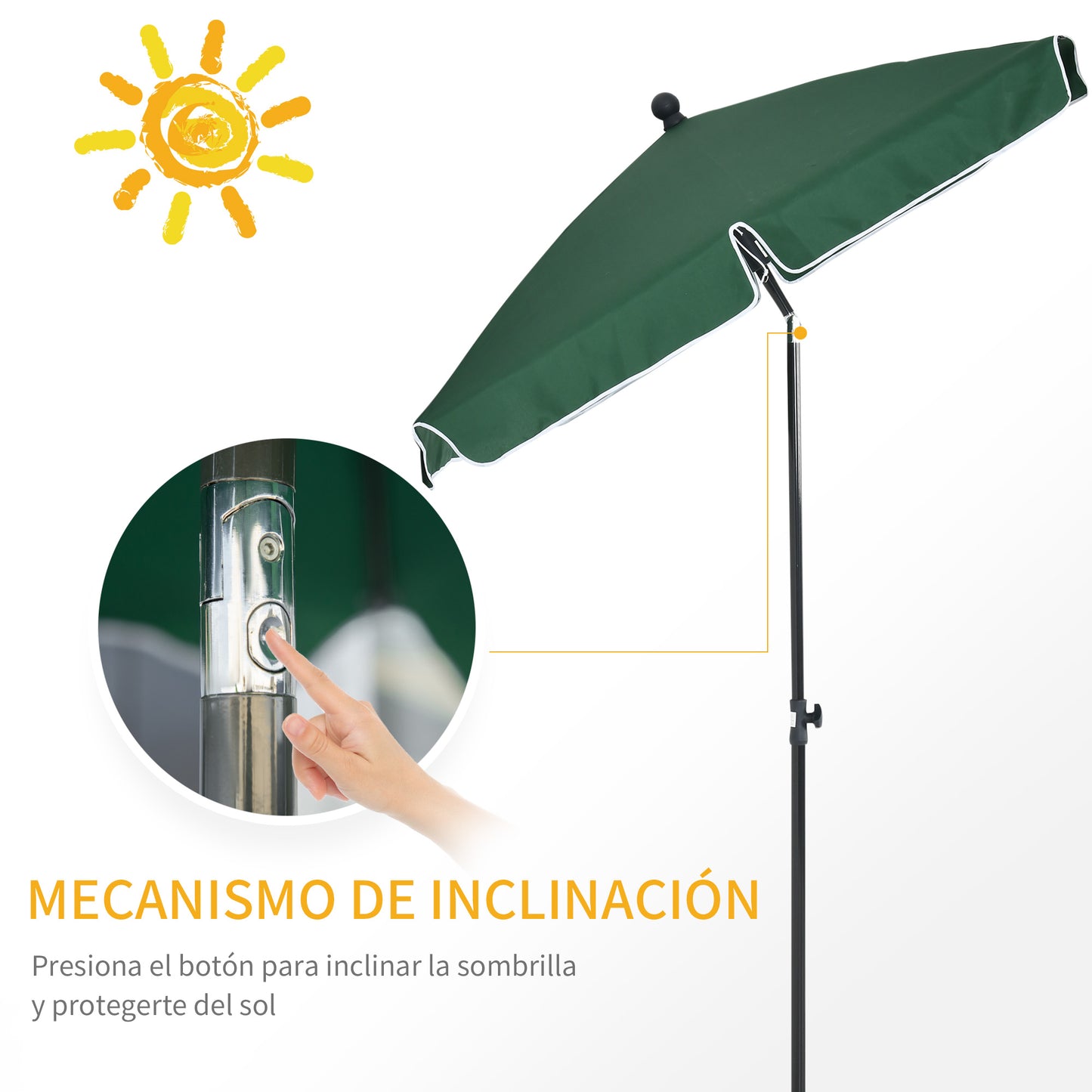 Outsunny Sombrilla de Jardín de Aluminio 198x130x245 cm Parasol de Jardín Rectangular con Función de Inclinación para Terraza Patio Exterior Verde