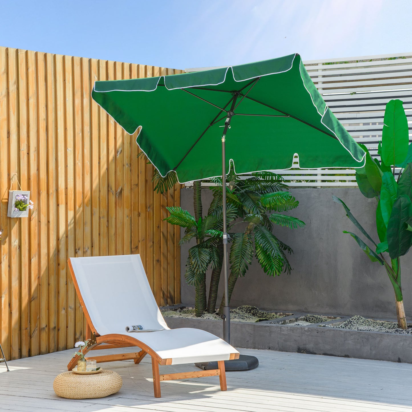 Outsunny Sombrilla de Jardín de Aluminio 198x130x245 cm Parasol de Jardín Rectangular con Función de Inclinación para Terraza Patio Exterior Verde