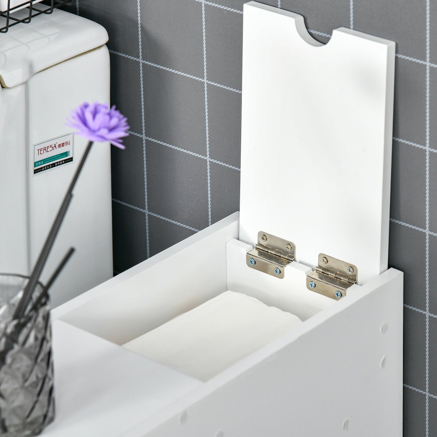 HOMCOM Armario Auxiliar de Baño Mueble de Baño Estrecho con 2 Cajones y Compartimiento Superior con Tapa para Lavabo Ducha 17x48x58 cm Blanco