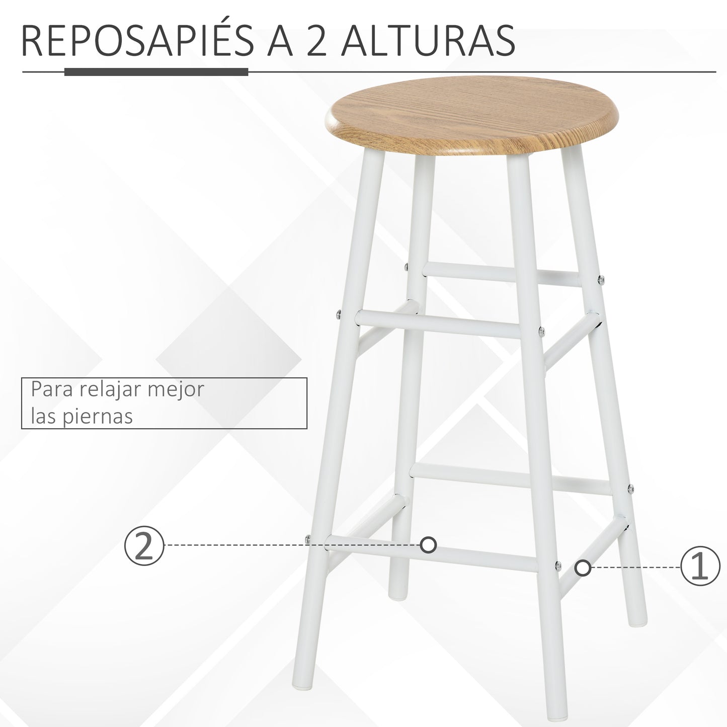 HOMCOM Juego de Mueble de Bar Set de Mesa Alta y 2 Taburetes con Estante de Almacenamiento y Marco de Metal para Cocina Comedor 80x50x90 cm Blanco