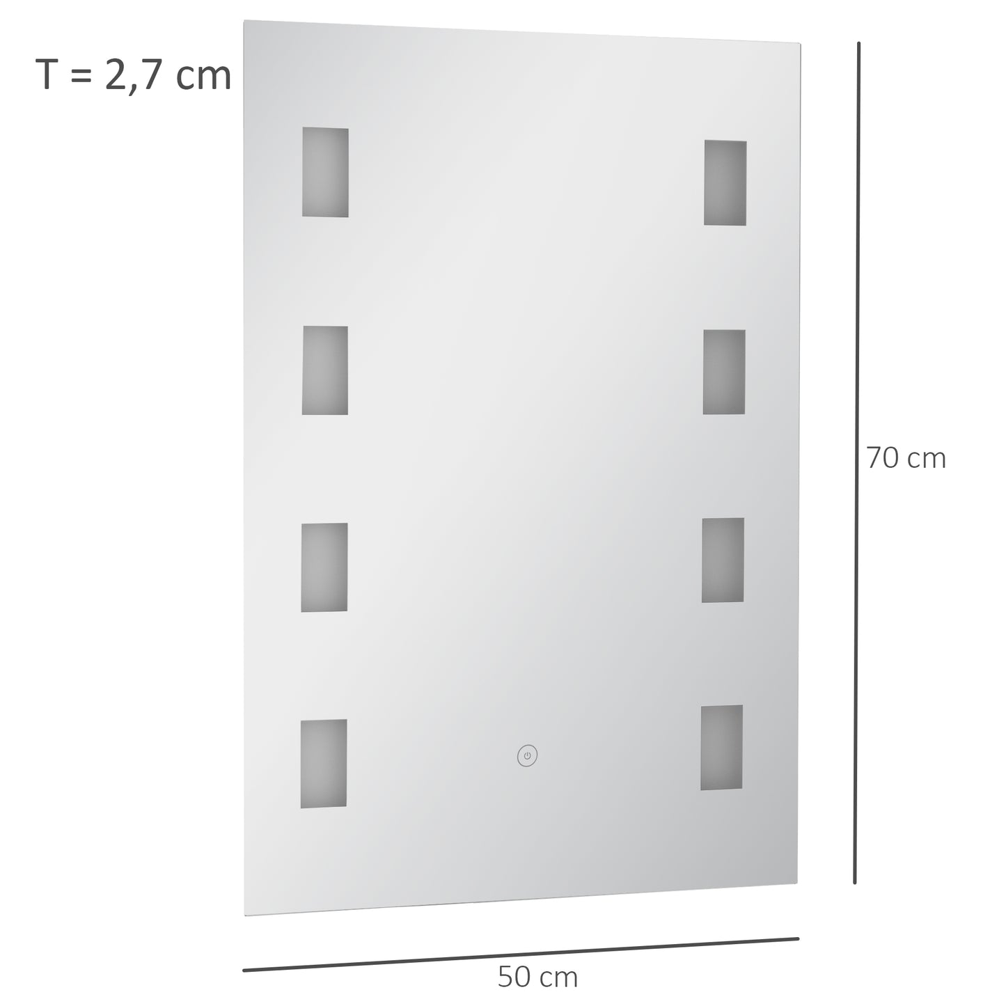 kleankin Espejo de Baño con Luz LED 14,5 W 70x50 cm Espejo para Baño con Función de Antivaho Marco de Aluminio Interruptor Táctil y Luces Blanco Frío Plata