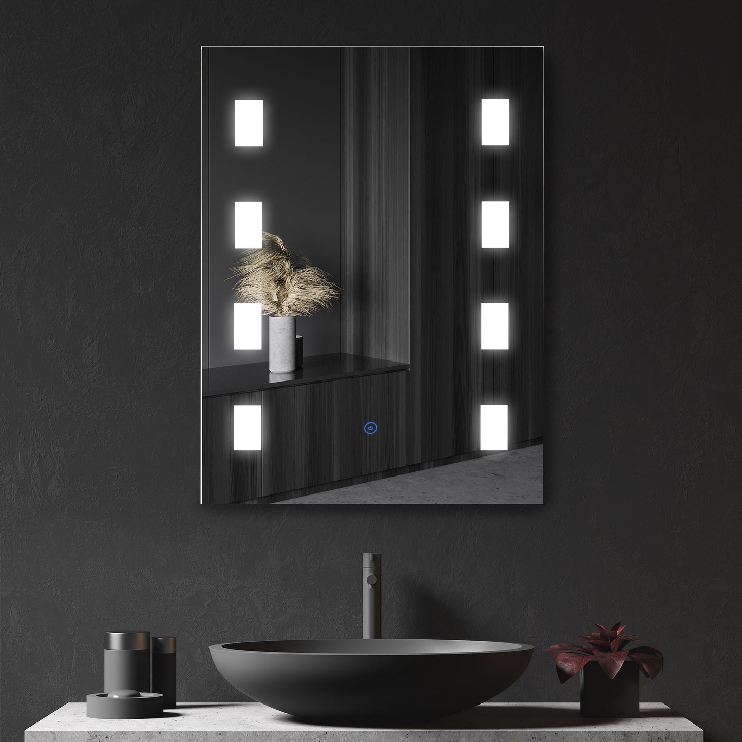 kleankin Espejo de Baño con Luz LED 14,5 W 70x50 cm Espejo para Baño con Función de Antivaho Marco de Aluminio Interruptor Táctil y Luces Blanco Frío Plata