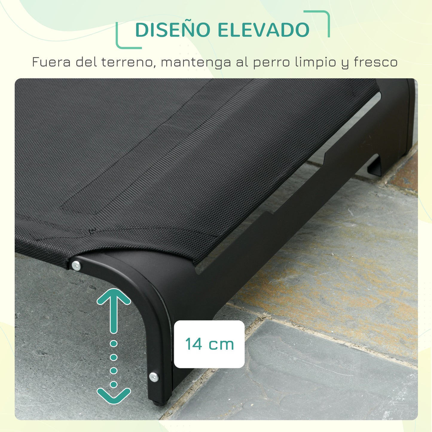 PawHut Cama Elevada para Mascotas Perros Gatos Tela Transpirable con Almohada Extraíble Exterior Interior Jardín Terraza 91x60x23 cm Negro