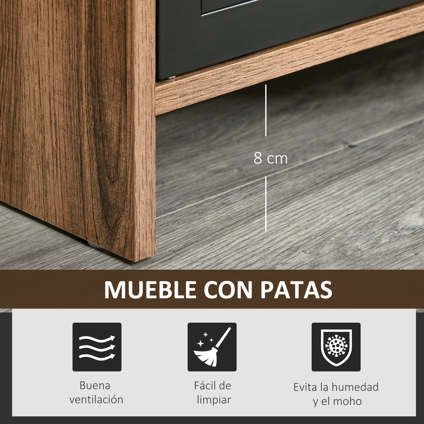 HOMCOM Mueble de TV para Televisores de 42" con 2 Compartimentos Cerrados con Puertas de Metal y 2 Estantes Abiertos Mueble de salón moderno Mesa para televisor 109x35x38 cm Madera Natural y Gris