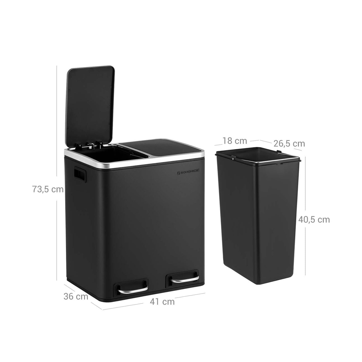 Cubo de Basura de Cocina de 2 x 15 L Negro-SONGMICS