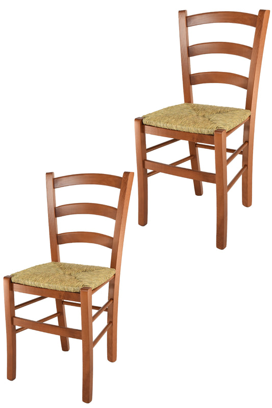 Tommychairs - Set 2 sillas de Cocina y Comedor Venice, Estructura en Madera de Haya Color Cerezo y Asiento en Paja