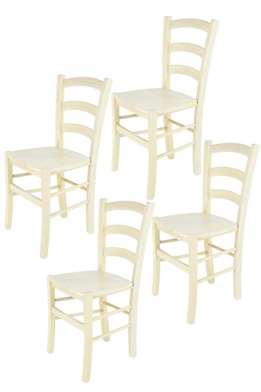 Tommychairs - Set 4 sillas de Cocina y Comedor Venice, Estructura en Madera de Haya Color anilina Blanca y Asiento en Madera