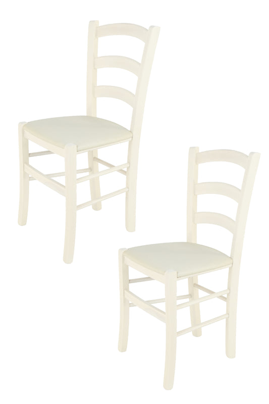 Tommychairs - Set 2 sillas de Cocina y Comedor Venice, Estructura en Madera de Haya Color anilina Blanca y Asiento tapizado en Tejido Color Marfil