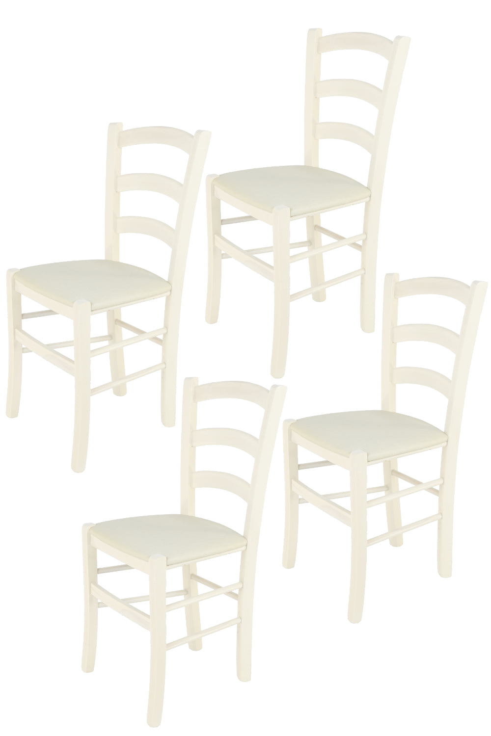 Tommychairs - Set 4 sillas de Cocina y Comedor Venice, Estructura en Madera de Haya Color anilina Blanca y Asiento tapizado en Tejido Color Marfil