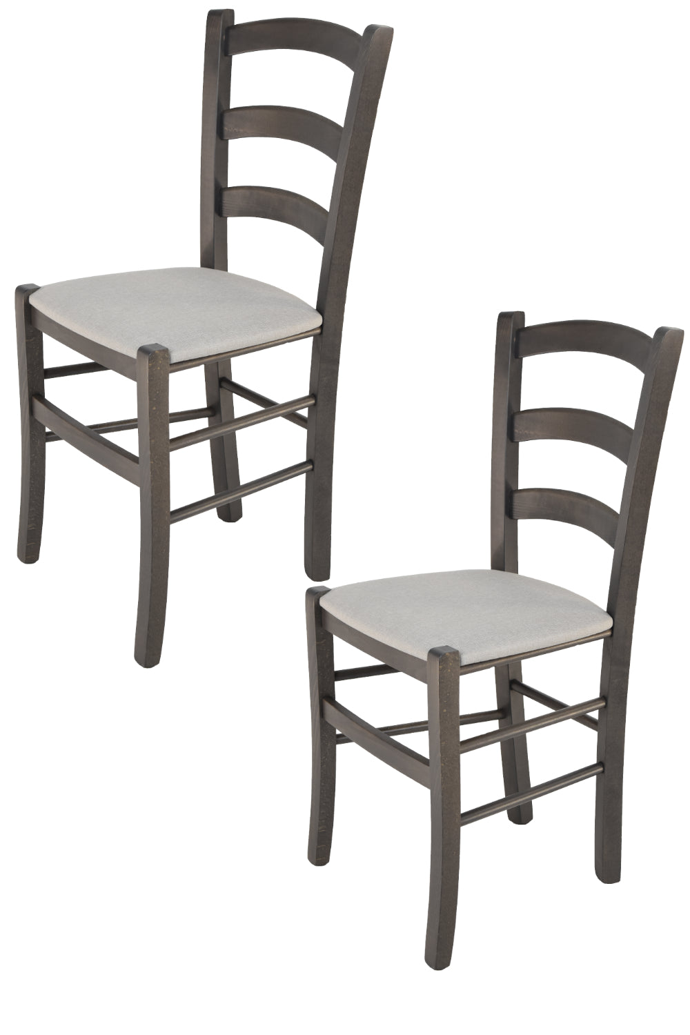 Tommychairs - Set 2 sillas de Cocina y Comedor Venice, Estructura en Madera de Haya anilina Gris Oscuro y Asiento tapizado en Tejido Gris Perla