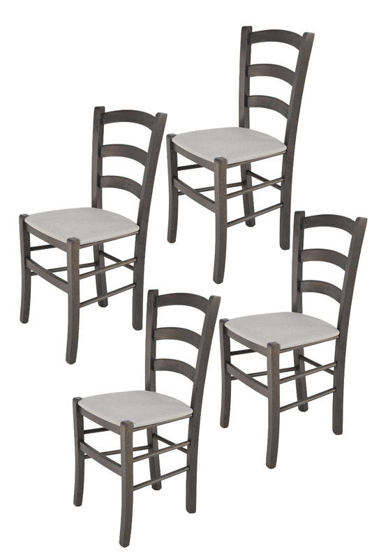 Tommychairs - Set 4 sillas de Cocina y Comedor Venice, Estructura en Madera de Haya anilina Gris Oscuro y Asiento tapizado en Tejido Gris Perla