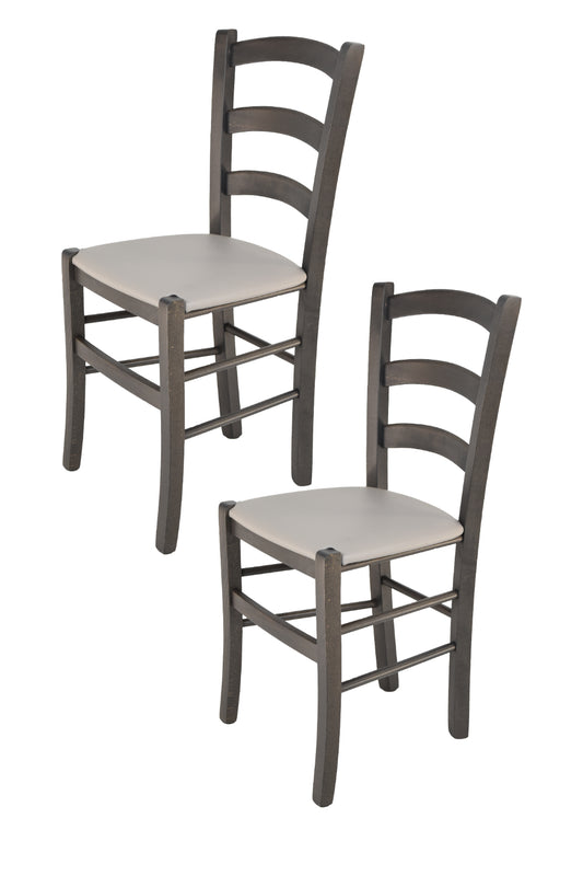 Tommychairs - Set 2 sillas de Cocina y Comedor Venice, Estructura en Madera de Haya anilina Gris Oscuro y Asiento tapizado en Polipiel Gris Claro
