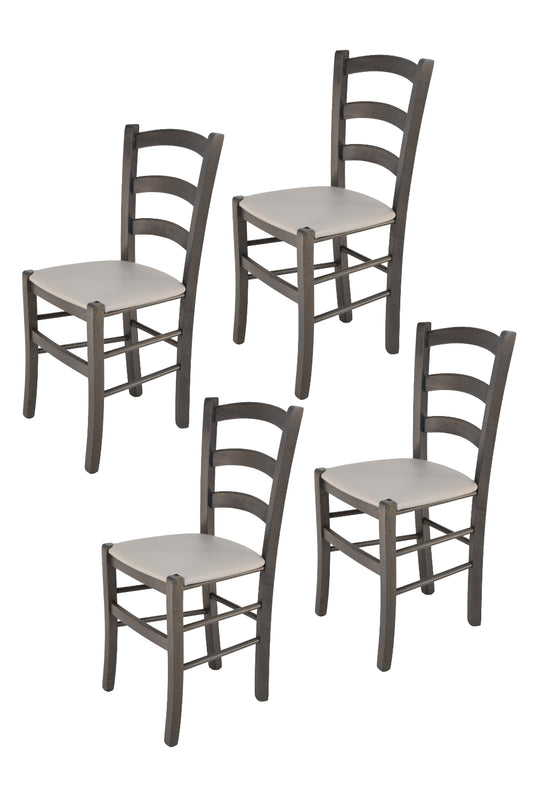 Tommychairs - Set 4 sillas de Cocina y Comedor Venice, Estructura en Madera de Haya anilina Gris Oscuro y Asiento tapizado en Polipiel Gris Claro