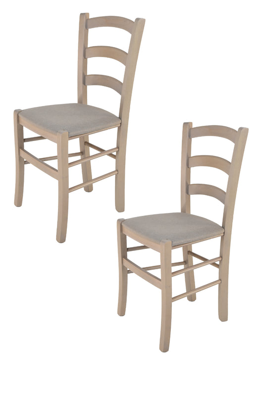 Tommychairs - Set 2 sillas de Cocina y Comedor Venice, Estructura en Madera de Haya anilina Gris Claro y Asiento tapizado en Tejido color Gamuza