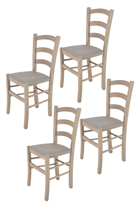 Tommychairs - Set 4 sillas de Cocina y Comedor Venice, Estructura en Madera de Haya anilina Gris Claro y Asiento tapizado en Tejido color Gamuza