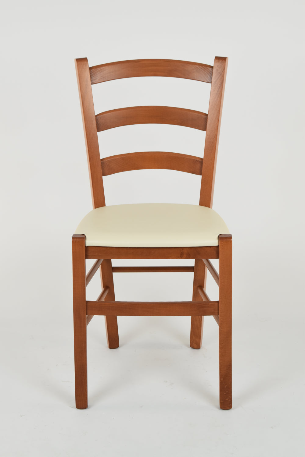 Tommychairs - Set 2 sillas de Cocina y Comedor Venice, Estructura en Madera de Haya Color Cerezo y Asiento tapizado en Polipiel Color Marfil