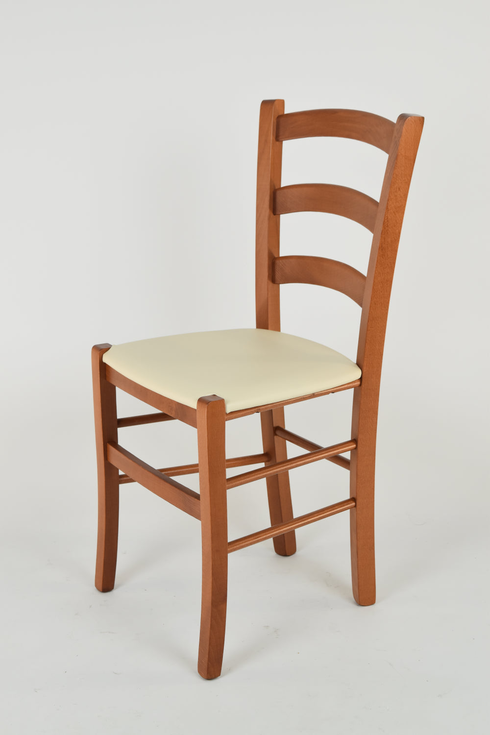 Tommychairs - Set 4 sillas de Cocina y Comedor Venice, Estructura en Madera de Haya Color Cerezo y Asiento tapizado en Polipiel Color Marfil