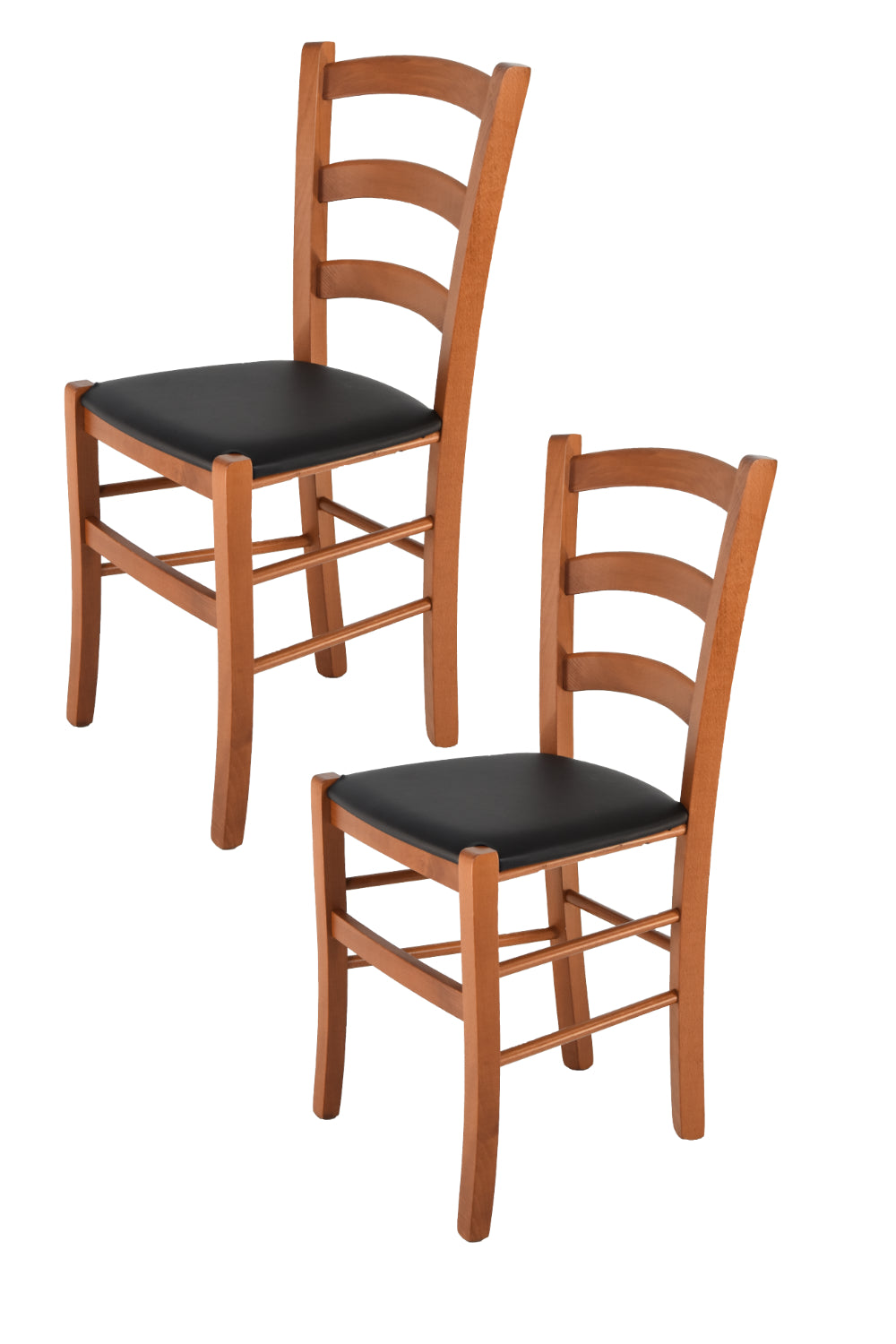 Tommychairs - Set 2 sillas de Cocina y Comedor Venice, Estructura en Madera de Haya Color Cerezo y Asiento tapizado en Polipiel Color Negro