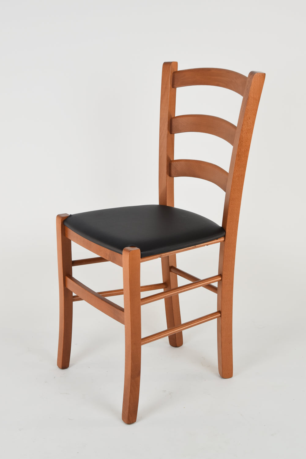 Tommychairs - Sillas de Cocina Venice en Madera de Haya Cerezo, Asiento en Polipiel (Juego de 4 sillas, Negro)