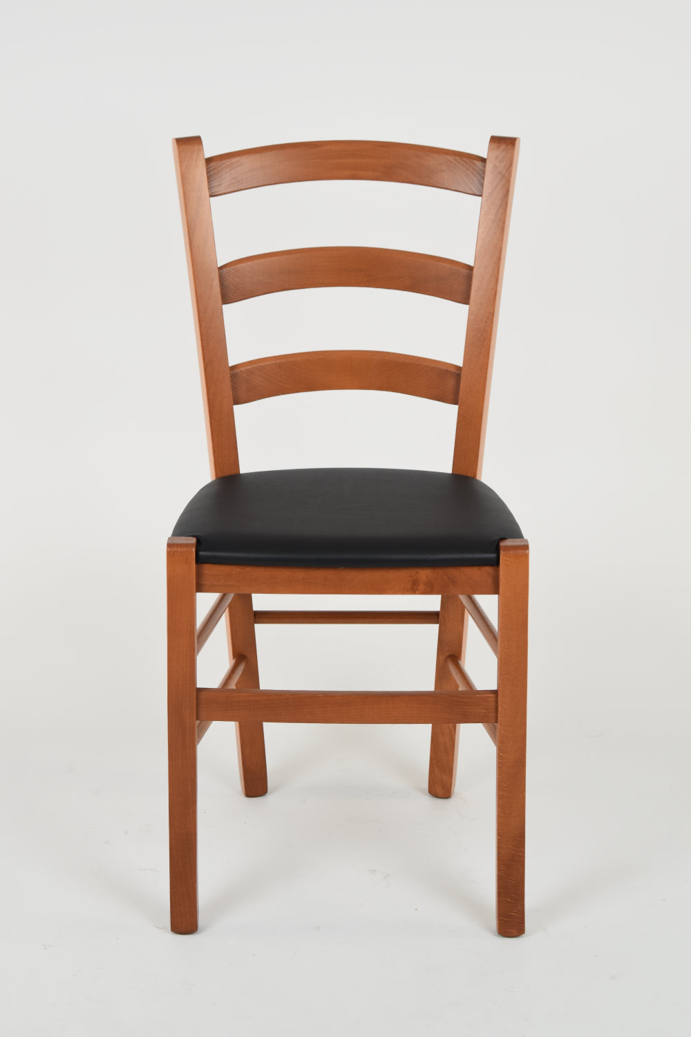 Tommychairs - Sillas de Cocina Venice en Madera de Haya Cerezo, Asiento en Polipiel (Juego de 4 sillas, Negro)