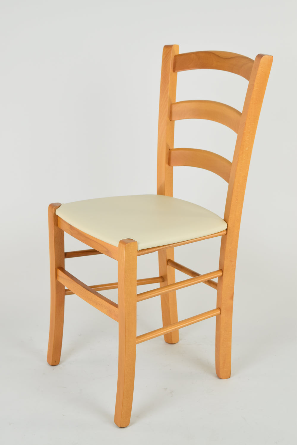 Tommychairs - Set 2 sillas de Cocina y Comedor Venice, Estructura en Madera de Haya Color Miel y Asiento tapizado en Polipiel Color Marfil