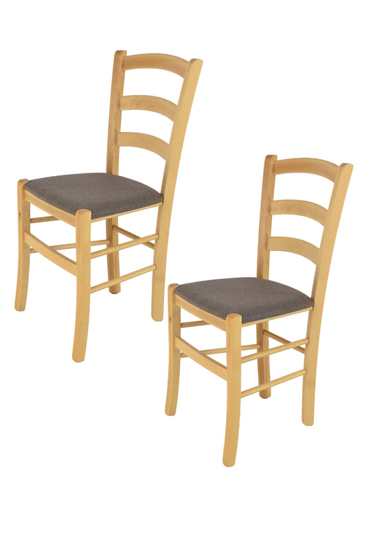 Tommychairs - Set 2 sillas de Cocina y Comedor Venice, Estructura en Madera de Haya Color Natural y Asiento tapizado en Tejido Color corzo
