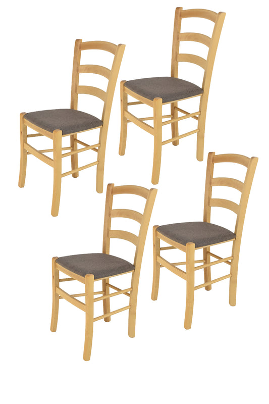 Tommychairs - Set 4 sillas de Cocina y Comedor Venice, Estructura en Madera de Haya Color Natural y Asiento tapizado en Tejido Color corzo