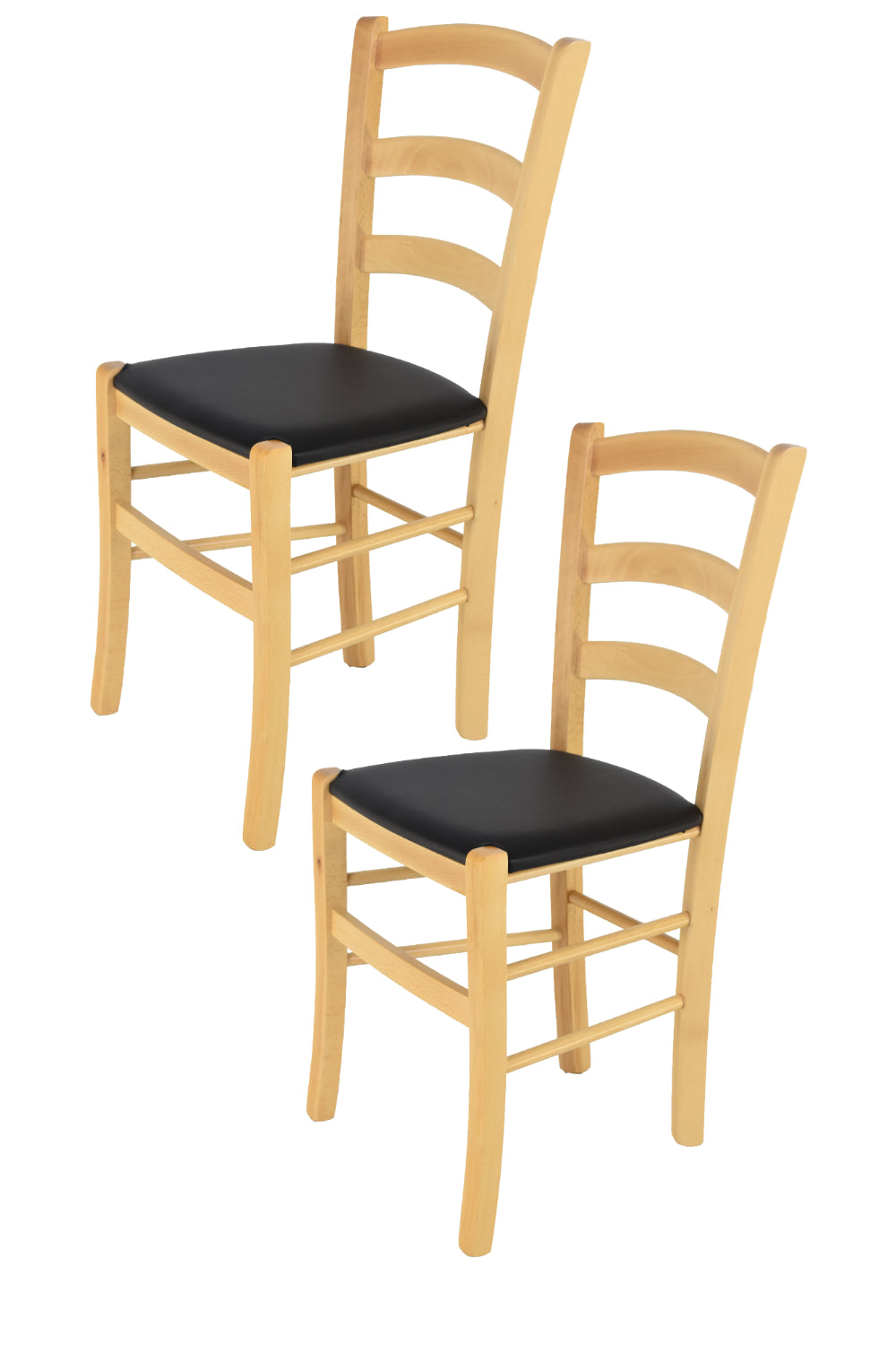 Tommychairs - Set 2 sillas de Cocina y Comedor Venice, Estructura en Madera de Haya Color Natural y Asiento tapizado en Polipiel Color Negro