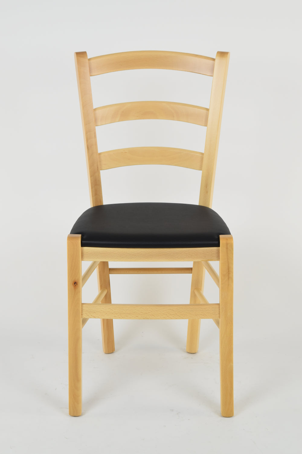 Tommychairs - Set 2 sillas de Cocina y Comedor Venice, Estructura en Madera de Haya Color Natural y Asiento tapizado en Polipiel Color Negro