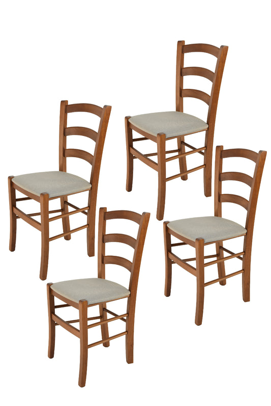 Tommychairs - Set 4 sillas de Cocina y Comedor Venice, Estructura en Madera de Haya Color Nuez Claro y Asiento tapizado en Tejido Color Gamuza