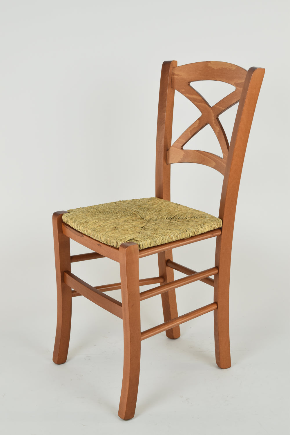 Tommychairs - Set 2 sillas de Cocina y Comedor Cross, Estructura en Madera de Haya Color Cerezo y Asiento en Paja