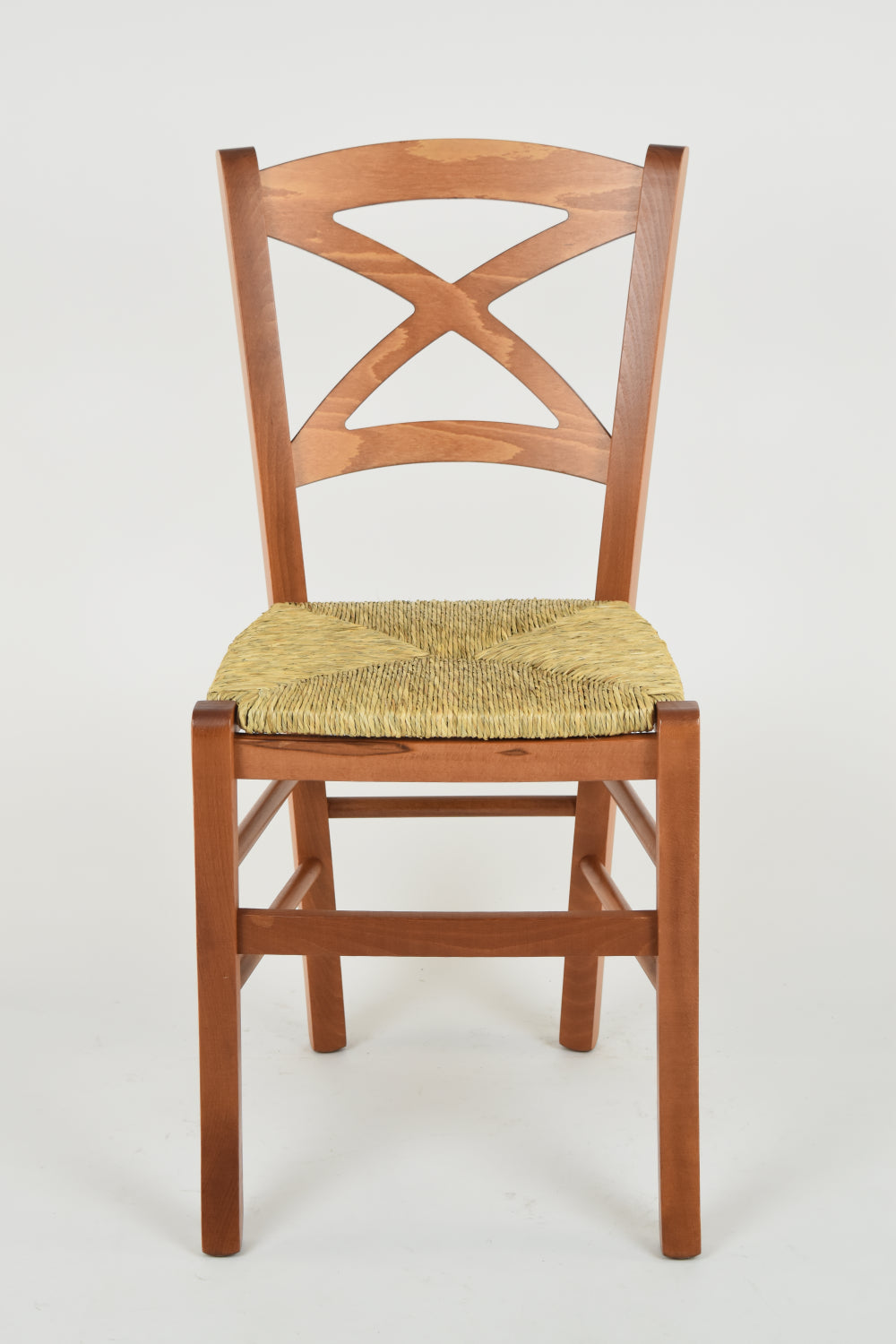 Tommychairs - Set 4 sillas de Cocina y Comedor Cross, Estructura en Madera de Haya Color Cerezo y Asiento en Paja
