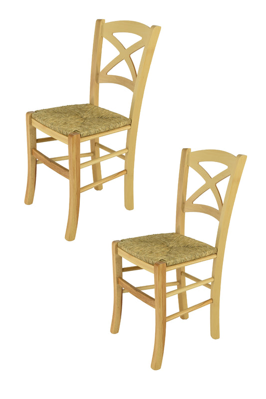 Tommychairs - Set 2 sillas de Cocina y Comedor Cross, Estructura en Madera de Haya Color Natural y Asiento en Paja