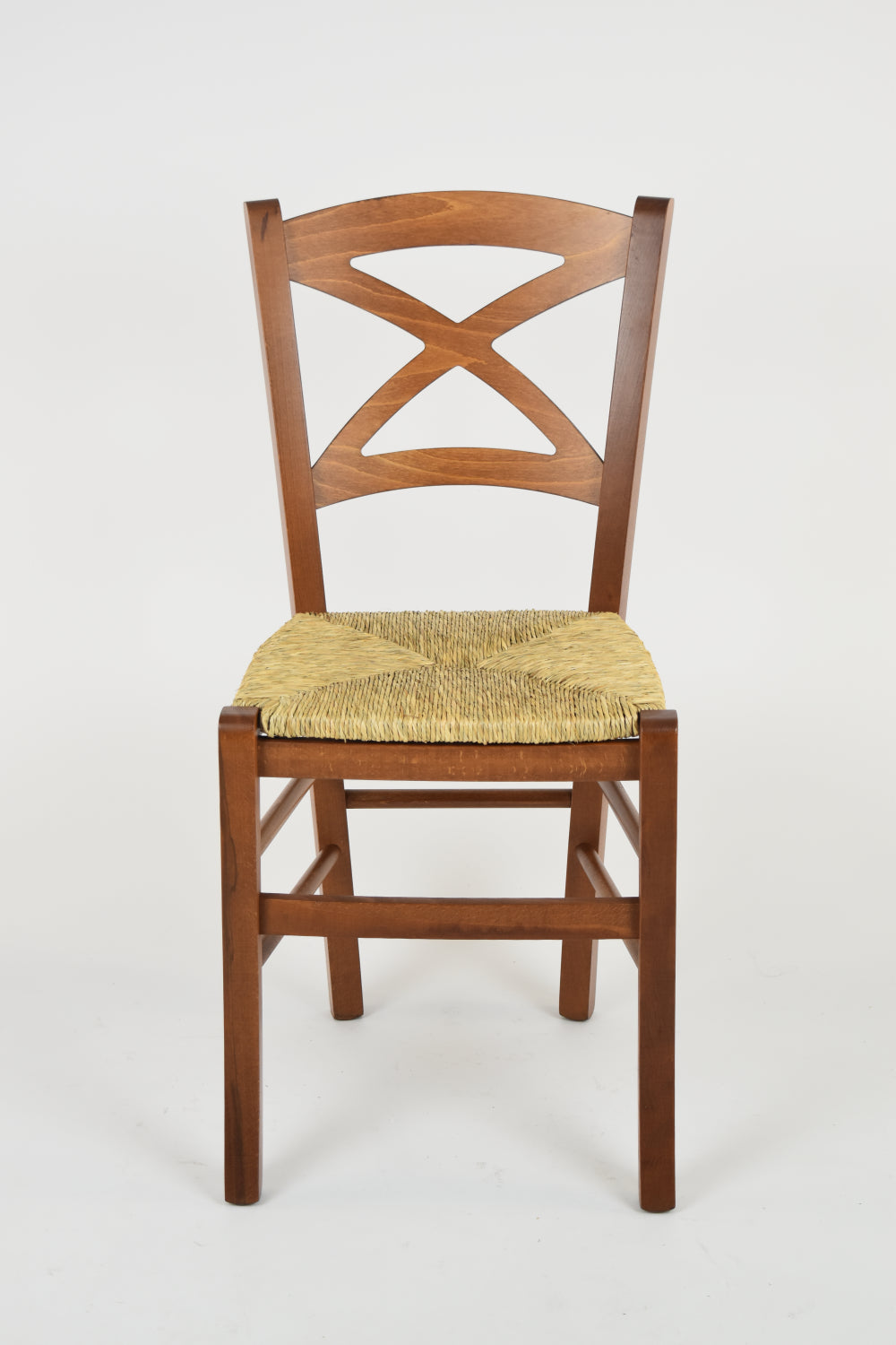 Tommychairs - Set 4 sillas de Cocina y Comedor Cross, Estructura en Madera de Haya Color Nuez Claro y Asiento en Paja