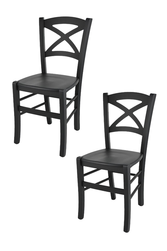 Tommychairs - Set 2 sillas de Cocina y Comedor Cross, Estructura en Madera de Haya Color anilina Negra y Asiento de Madera