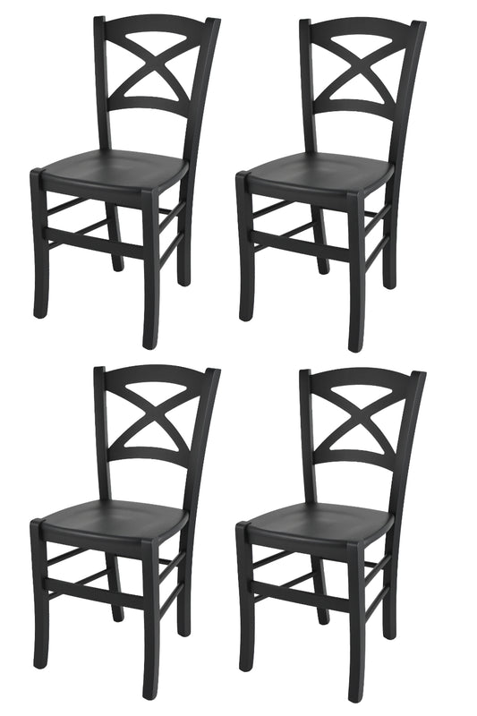 Tommychairs - Set 4 sillas de Cocina y Comedor Cross, Estructura en Madera de Haya Color anilina Negra y Asiento de Madera
