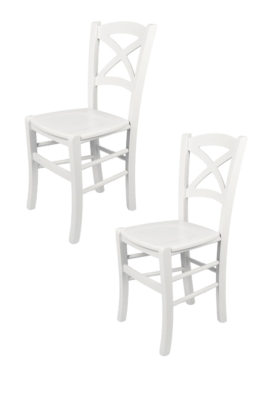 Tommychairs - Set 2 sillas de Cocina y Comedor Cross, Estructura en Madera de Haya lacada Color Blanco y Asiento en Madera