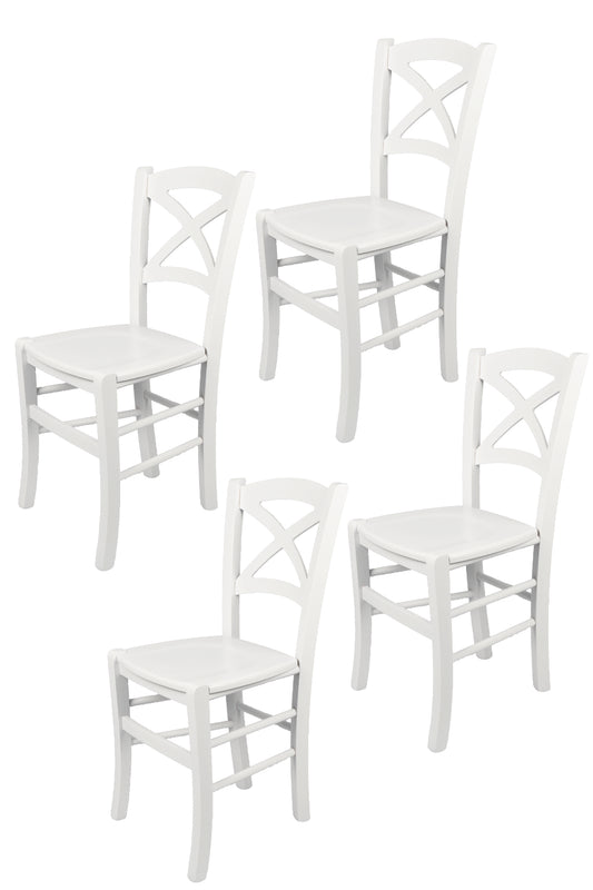 Tommychairs - Set 4 sillas de Cocina y Comedor Cross, Estructura en Madera de Haya lacada Color Blanco y Asiento en Madera