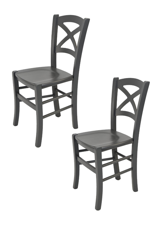 Tommychairs - Set 2 sillas de Cocina y Comedor Cross, Estructura en Madera de Haya lacada Color Gris Oscuro y Asiento en Madera